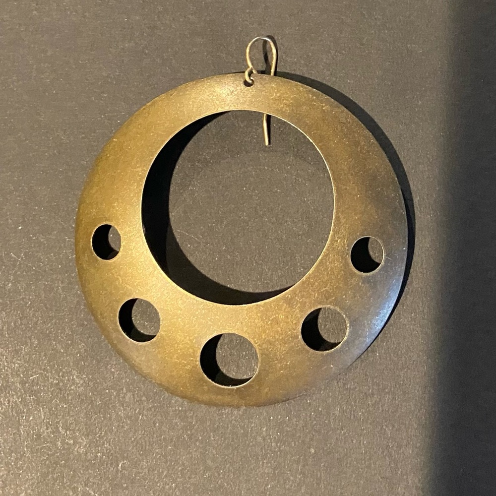 Brass Circle Hoop Dangle Earrings Statement - image 3